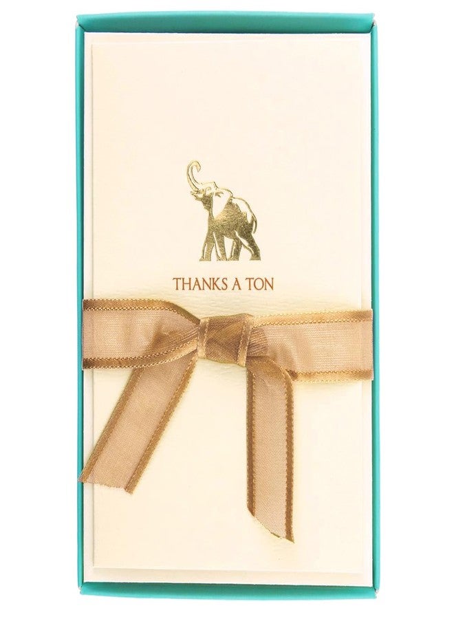 Graphique Elephant La Petite Presse Boxed Notecards - 10 Embossed and Embellished Gold Foil "Thanks a Ton" Elephant Notes with Matching Envelopes, 3.25" x 4.75 - Image 1